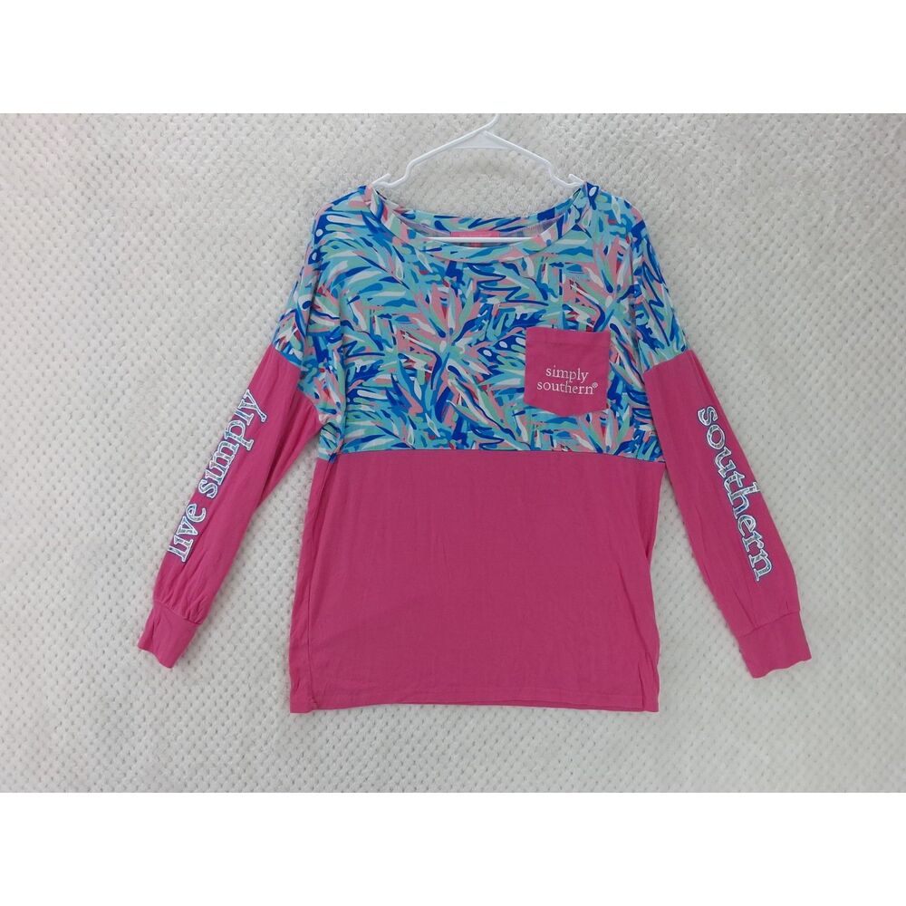 Simply Southern Simply Jersey Abstract Shirt Women's Small Pink Long Sleeve